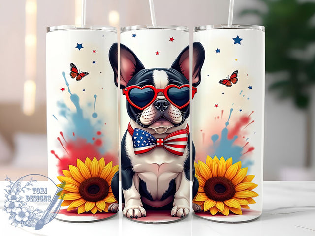 Patriotic Frenchie 4th of July Tumbler, Frenchie Dog Tumbler, Patriotic Dog Wrap, 20oz Sublimation Design, American Flag French Bulldog, Independence Day Tumbler, Cute Puppy Gift Sublimation ToriDesigns 