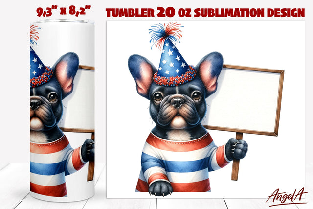Patriotic funny French bulldog tumbler Sublimation Angelina Semenova 