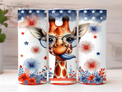 Patriotic Funny Giraffe 20oz Tumbler Png, Straight & Tapered Tumbler Png, 4th Of July Tumbler Png, Digital Download PNG Sublimation Lara' s Designs 