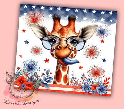 Patriotic Funny Giraffe 20oz Tumbler Png, Straight & Tapered Tumbler Png, 4th Of July Tumbler Png, Digital Download PNG Sublimation Lara' s Designs 
