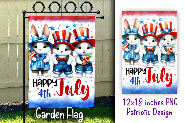Patriotic Funny Rabbits Garden Flag 12x18 inches Sublimation PNG Sublimation Dina.store4art 