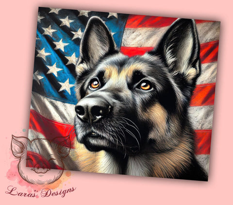 Patriotic German Shepherd 20oz Tumbler, American Flag Tumbler, Sublimation Tumbler, 20oz Tumbler Wrap, Dog Lover Tumbler, Patriotic Tumbler, Personalized Tumbler Sublimation Lara' s Designs 