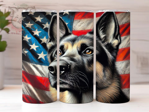 Patriotic German Shepherd 20oz Tumbler, American Flag Tumbler, Sublimation Tumbler, 20oz Tumbler Wrap, Dog Lover Tumbler, Patriotic Tumbler, Personalized Tumbler Sublimation Lara' s Designs 