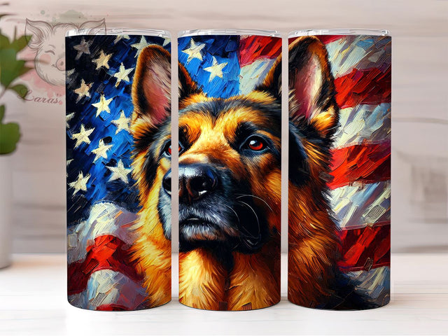 Patriotic German Shepherd 20oz Tumbler, American Flag Tumbler, Sublimation Tumbler, 20oz Tumbler Wrap, Dog Lover Tumbler, Patriotic Tumbler, Personalized Tumbler Sublimation Lara' s Designs 