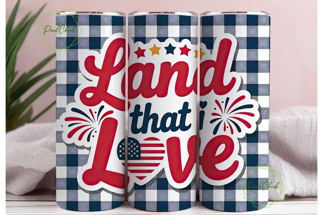 Patriotic Gingham 20oz Tumbler Wrap Sublimation PixelChick 