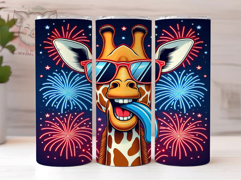 Patriotic Giraffe 20oz Tumbler Png, Straight & Tapered Tumbler Png, 4th Of July Tumbler Png, Digital Download PNG Sublimation Lara' s Designs 