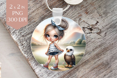 Patriotic Girl and Eagle Keychain PNG Sublimation BijouBay 