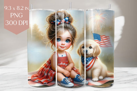 Patriotic Girl and Puppy Tumbler Sublimation Design Sublimation BijouBay 