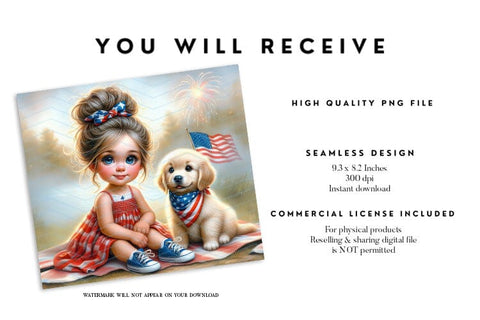 Patriotic Girl and Puppy Tumbler Sublimation Design Sublimation BijouBay 