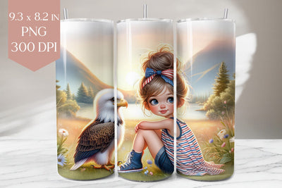 Patriotic Girl & Eagle Tumbler Sublimation PNG Sublimation BijouBay 