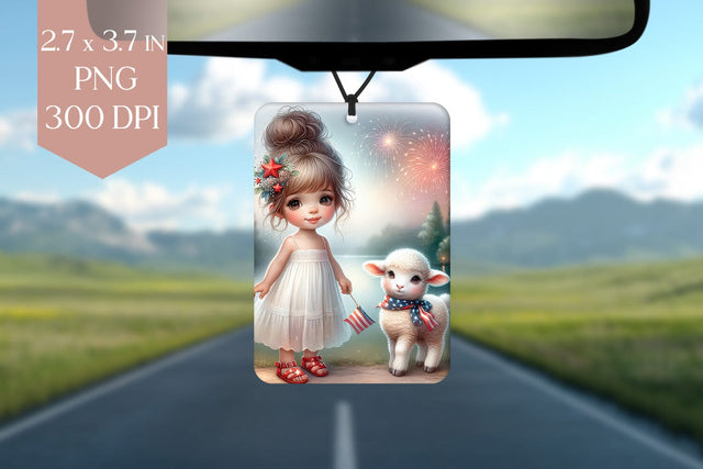 Patriotic Girl & Lamb Air Freshener PNG Sublimation BijouBay 
