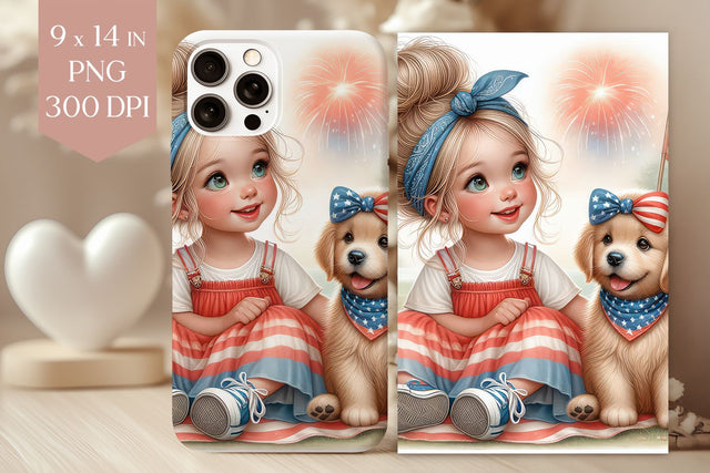 Patriotic Girl & Puppy Phone Case PNG Sublimation BijouBay 