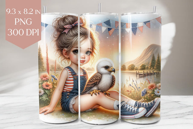 Patriotic Girl with Eagle Tumbler Sublimation Design Sublimation BijouBay 