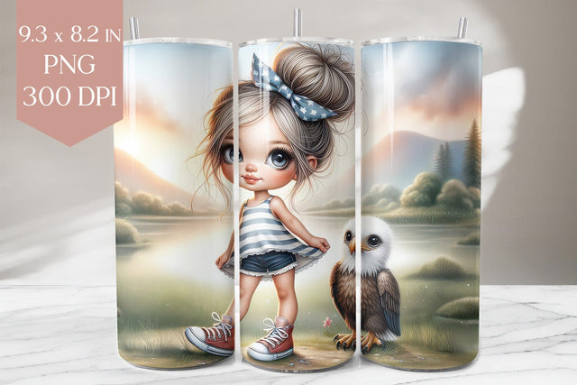 Patriotic Girl with Eagle Tumbler Wrap PNG Sublimation BijouBay 