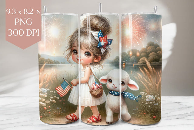 Patriotic Girl with Lamb Tumbler Sublimation Sublimation BijouBay 