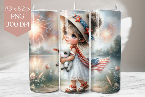 Patriotic Girl with Lamb Tumbler Wrap Sublimation BijouBay 