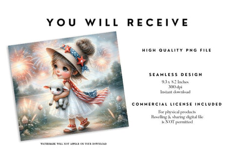 Patriotic Girl with Lamb Tumbler Wrap Sublimation BijouBay 