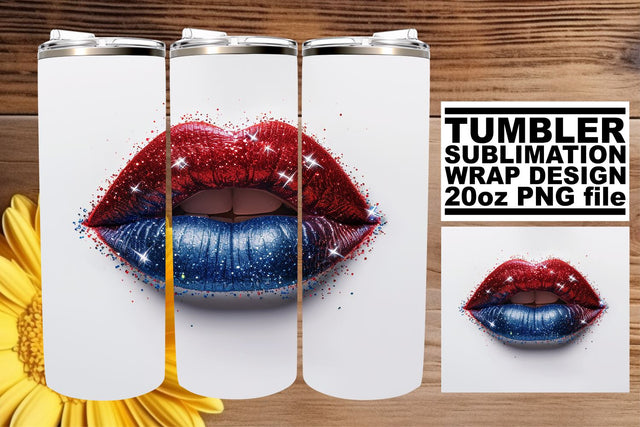 Patriotic Glam: 3D Lips Tumbler Art Sublimation afrosvg 