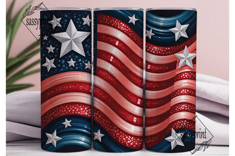Patriotic Glitter Flag 20oz Tumbler Wrap Sublimation sassyprint 
