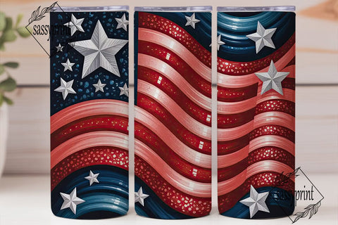 Patriotic Glitter Flag 20oz Tumbler Wrap Sublimation sassyprint 
