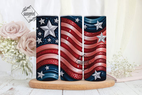 Patriotic Glitter Flag 20oz Tumbler Wrap Sublimation sassyprint 