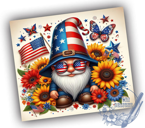 Patriotic Gnome 20oz Skinny Tumbler, 4th of July Tumbler Png, Straight & Tapered Tumbler Wrap, Instant Digital Download Sublimation ToriDesigns 
