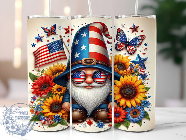Patriotic Gnome 20oz Skinny Tumbler, 4th of July Tumbler Png, Straight & Tapered Tumbler Wrap, Instant Digital Download Sublimation ToriDesigns 