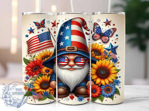 Patriotic Gnome 20oz Skinny Tumbler, 4th of July Tumbler Png, Straight & Tapered Tumbler Wrap, Instant Digital Download Sublimation ToriDesigns 