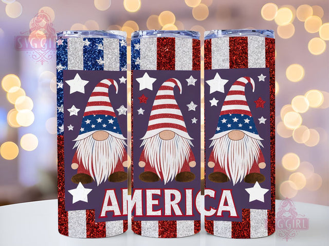 Patriotic Gnome American Flag 20oz Tumbler Wrap Sublimation Design, Straight Tapered Tumbler Wrap, 4th of July Tumbler Png, Instant Digital Download Sublimation SvggirlplusArt 