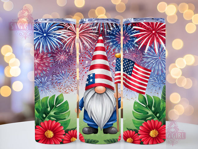 Patriotic Gnome American Flag 20oz Tumbler Wrap Sublimation Design, Straight Tapered Tumbler Wrap, 4th of July Tumbler Png, Instant Digital Download Sublimation SvggirlplusArt 