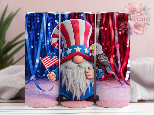 Patriotic Gnome Cartoon 20oz Tumbler, USA Flag Wrap, Sublimation Gift, Patriotic Mug, 20oz Tumbler Design, Gnome Cartoon Graphic, American Pride Theme Sublimation Li Zamperini 