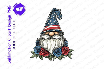 Patriotic Gnome Character With American Flag Hat And Roses Vector Illustration Sublimation Regulrcrative 
