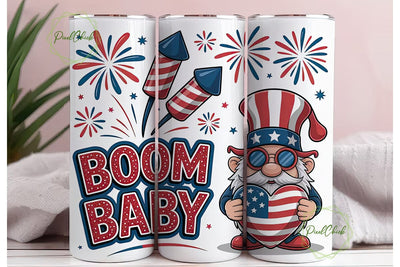 Patriotic Gnome & Fireworks 20oz Tumbler Sublimation PixelChick 