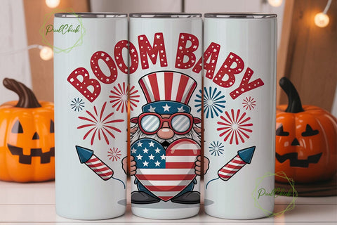 Patriotic Gnome & Fireworks 20oz Tumbler Sublimation PixelChick 