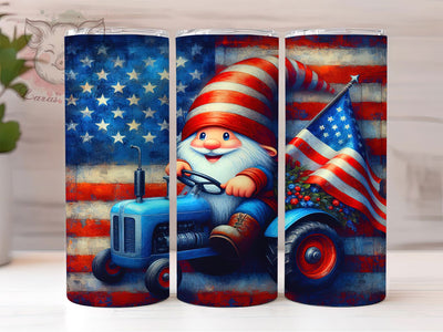 Patriotic Gnome Flag 20oz Tumbler, American Flag Flowers, Patriotic Gnome Design, 4th of July Wrap, Independence Day Sublimation, 20oz Tumbler Design, PNG Tumbler Wrap Sublimation Lara' s Designs 