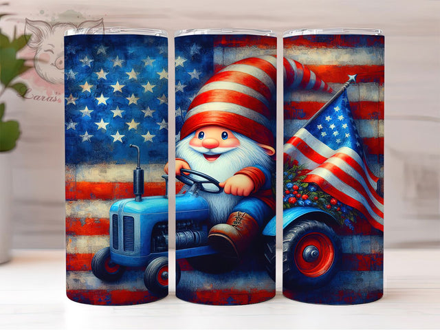 Patriotic Gnome Flag 20oz Tumbler, American Flag Flowers, Patriotic Gnome Design, 4th of July Wrap, Independence Day Sublimation, 20oz Tumbler Design, PNG Tumbler Wrap Sublimation Lara' s Designs 