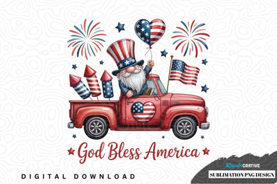Patriotic gnome in red truck sublimation png design Sublimation Regulrcrative 