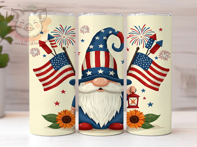 Patriotic Gnome USA 20oz Tumbler, USA Gnome Tumbler, 4th of July Tumbler, American Gnome Tumbler, USA Flag Tumbler, 20oz Tumbler Wrap, Independence Day Gnome Sublimation Lara' s Designs 