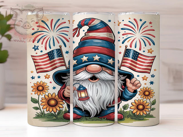 Patriotic Gnome USA 20oz Tumbler, USA Gnome Tumbler, 4th of July Tumbler, American Gnome Tumbler, USA Flag Tumbler, 20oz Tumbler Wrap, Independence Day Gnome Sublimation Lara' s Designs 