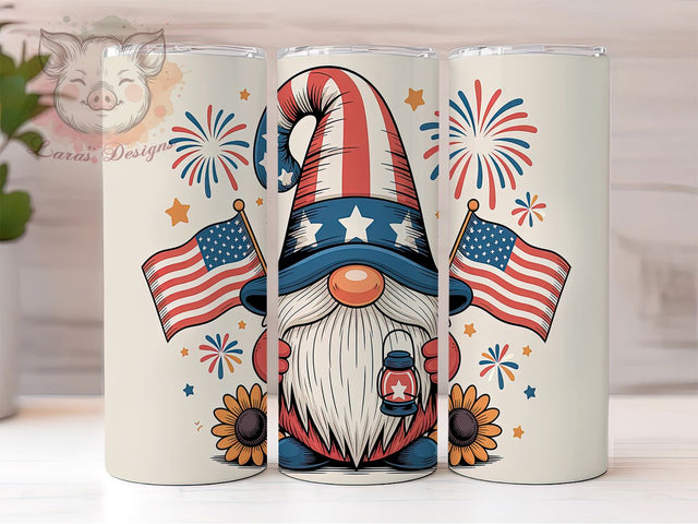 Patriotic Gnome USA 20oz Tumbler, USA Gnome Tumbler, 4th of July Tumbler, American Gnome Tumbler, USA Flag Tumbler, 20oz Tumbler Wrap, Independence Day Gnome Sublimation Lara' s Designs 