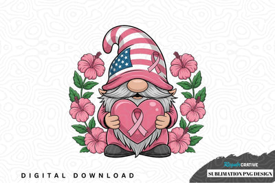 Patriotic gnome with pink ribbon sublimation png design Sublimation Regulrcrative 
