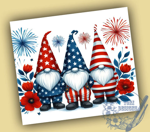 Patriotic Gnomes 20oz Skinny Tumbler, Gnome USA Tumbler Png, Straight & Tapered Tumbler Wrap, Instant Digital Download Sublimation ToriDesigns 