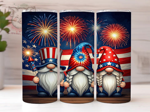Patriotic Gnomes 20oz Tumbler, American Flag Design, 20oz Tumbler Wrap, Gnome Decor, 4th of July Gift, Independence Day Tumbler, Custom Drinkware Sublimation Lara' s Designs 
