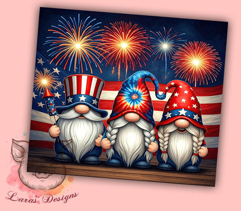 Patriotic Gnomes 20oz Tumbler, American Flag Design, 20oz Tumbler Wrap, Gnome Decor, 4th of July Gift, Independence Day Tumbler, Custom Drinkware Sublimation Lara' s Designs 