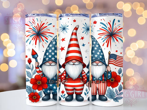 Patriotic Gnomes 20oz Tumbler Wrap Sublimation Design, Straight Tapered Tumbler Wrap, 4th of July Tumbler Png, Instant Digital Download Sublimation SvggirlplusArt 