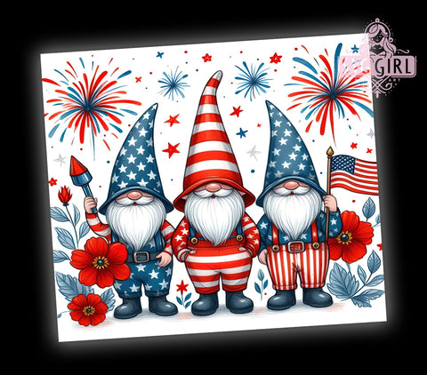 Patriotic Gnomes 20oz Tumbler Wrap Sublimation Design, Straight Tapered Tumbler Wrap, 4th of July Tumbler Png, Instant Digital Download Sublimation SvggirlplusArt 