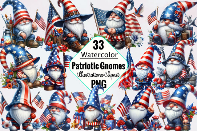 Patriotic Gnomes Sublimation Clipart Bundle Sublimation SVGArt 