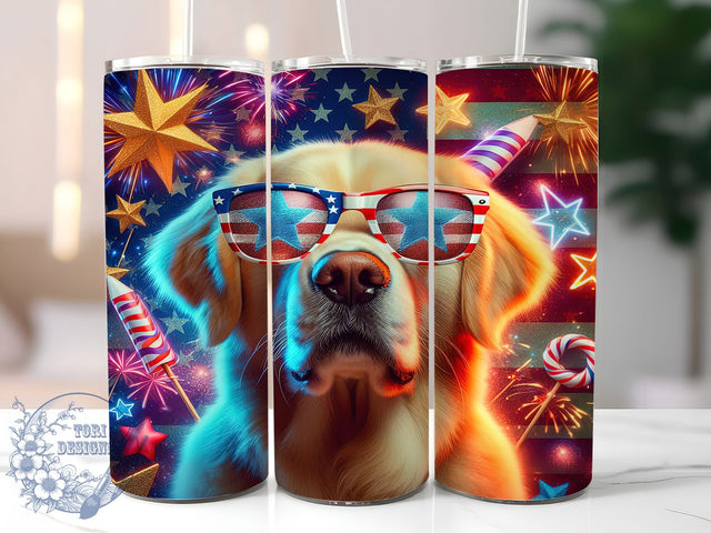 Patriotic Golden Retriever Tumbler, Patriotic Dog Tumbler, USA Flag Tumbler Wrap, 20oz Tumbler Sublimation, American Flag Dog Tumbler, Digital Tumbler Wrap, Fourth of July Tumbler Sublimation ToriDesigns 