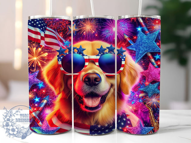 Patriotic Golden Retriever Tumbler, Patriotic Dog Tumbler, USA Flag Tumbler Wrap, 20oz Tumbler Sublimation, American Flag Dog Tumbler, Digital Tumbler Wrap, Fourth of July Tumbler Sublimation ToriDesigns 