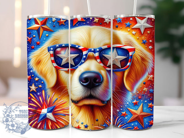 Patriotic Golden Retriever Tumbler, Patriotic Dog Tumbler, USA Flag Tumbler Wrap, 20oz Tumbler Sublimation, American Flag Dog Tumbler, Digital Tumbler Wrap, Fourth of July Tumbler Sublimation ToriDesigns 